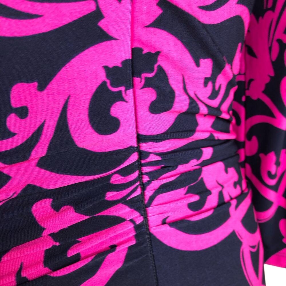David Meister navy blue pink floral scroll v neck midi dress size 8 - Picture 12 of 16